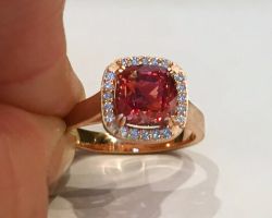 CAD Custom Engagement Ring with Padparadsha Sapphire and Diamonds
