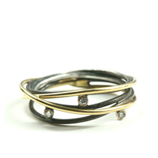 Oxidized Sterling Ring with 18k Gold and Diamonds