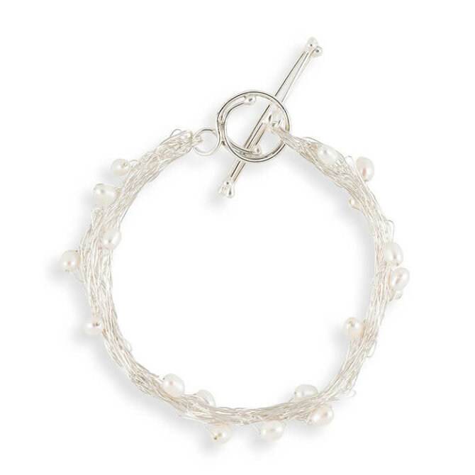 Sterling Silver Crocheted Bracelet with Fresh Water Pearls