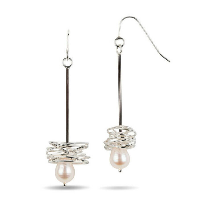 Sterling Silver Pearl in a Nest Earrings