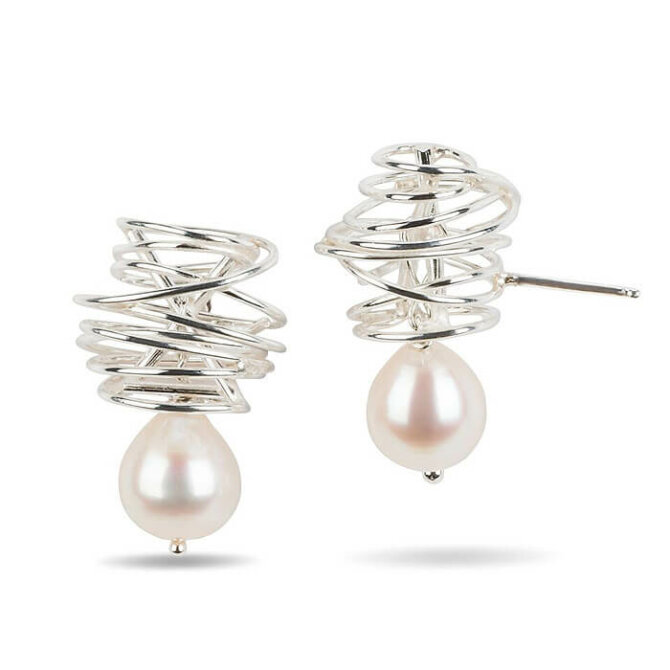 Sterling Silver Zephyr Earrings with Pearls