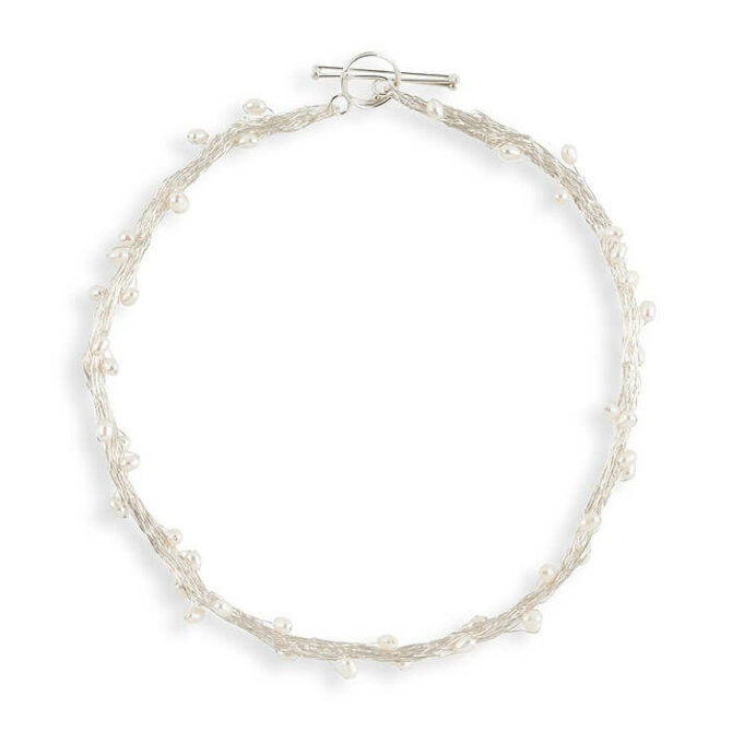 Sterling Silver Crocheted Necklace with Pearls
