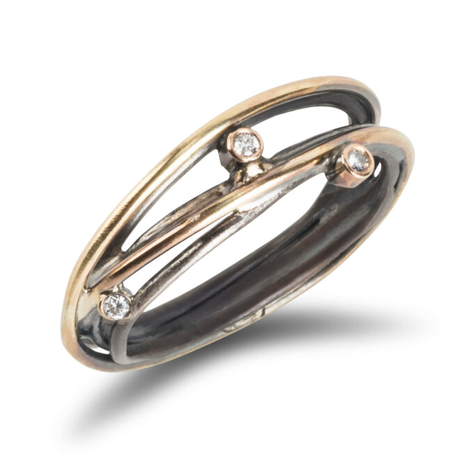 18K Gold and Oxidized Silver Galaxy Ring