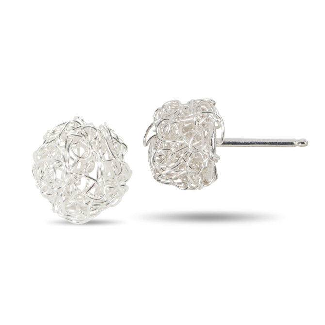 Sterling Silver Crocheted Ball Earrings