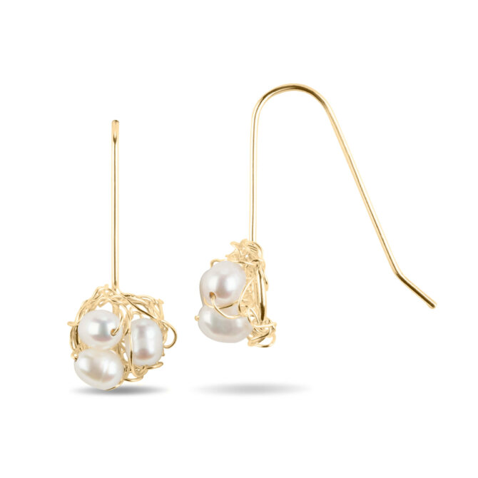 18K Gold Nest Pearl Earrings on Hook