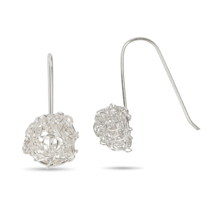 Sterling Silver Crocheted Ball Earring on Hook