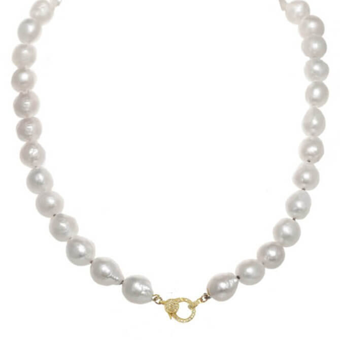 Small White Baroque Pearl Necklace w/Diamond Clasp