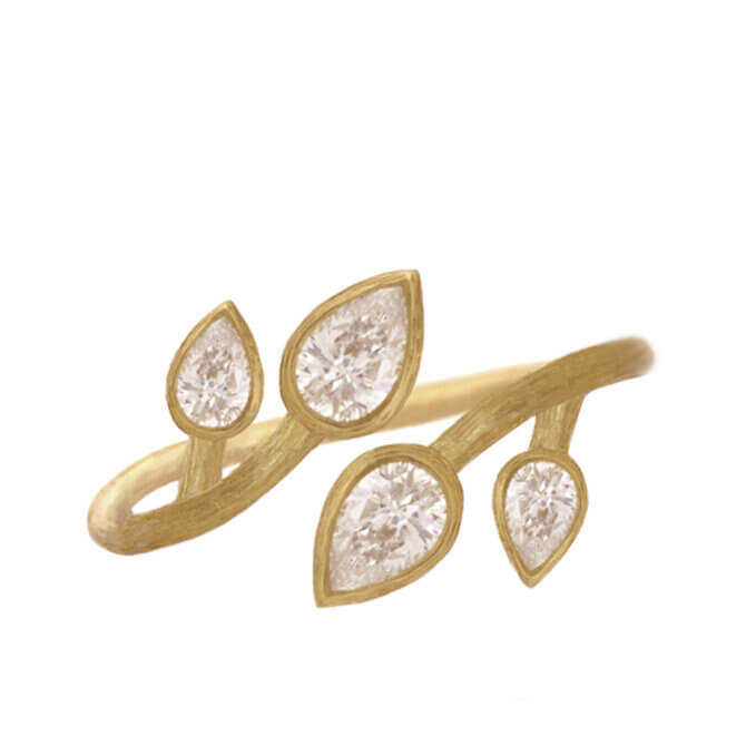 18K Diamond Pear Bypass Ring
