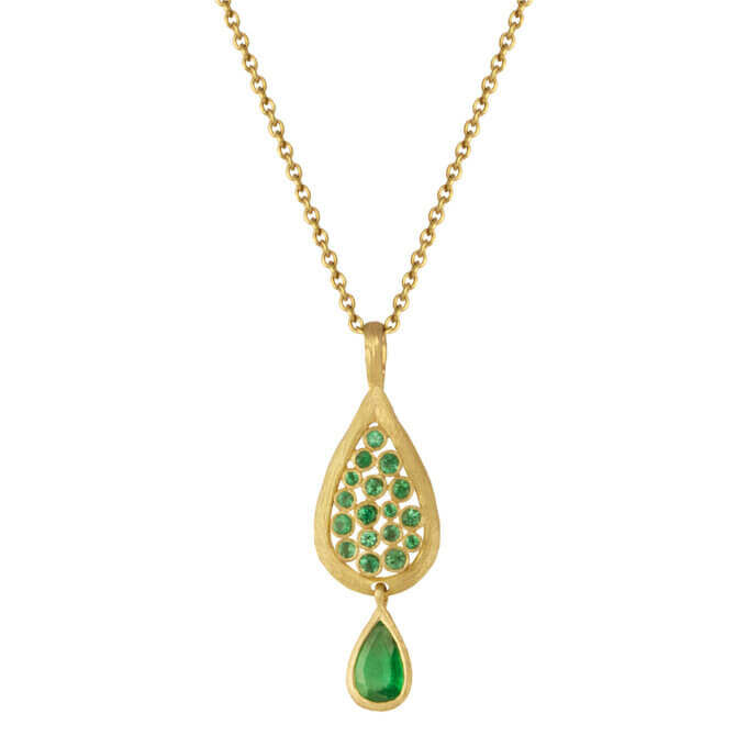 18K Emerald Sprinkle Teardrop Pendant