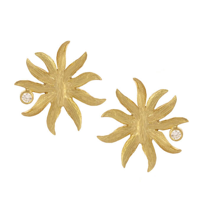 18K Diamond Sunflower Stud Earrings