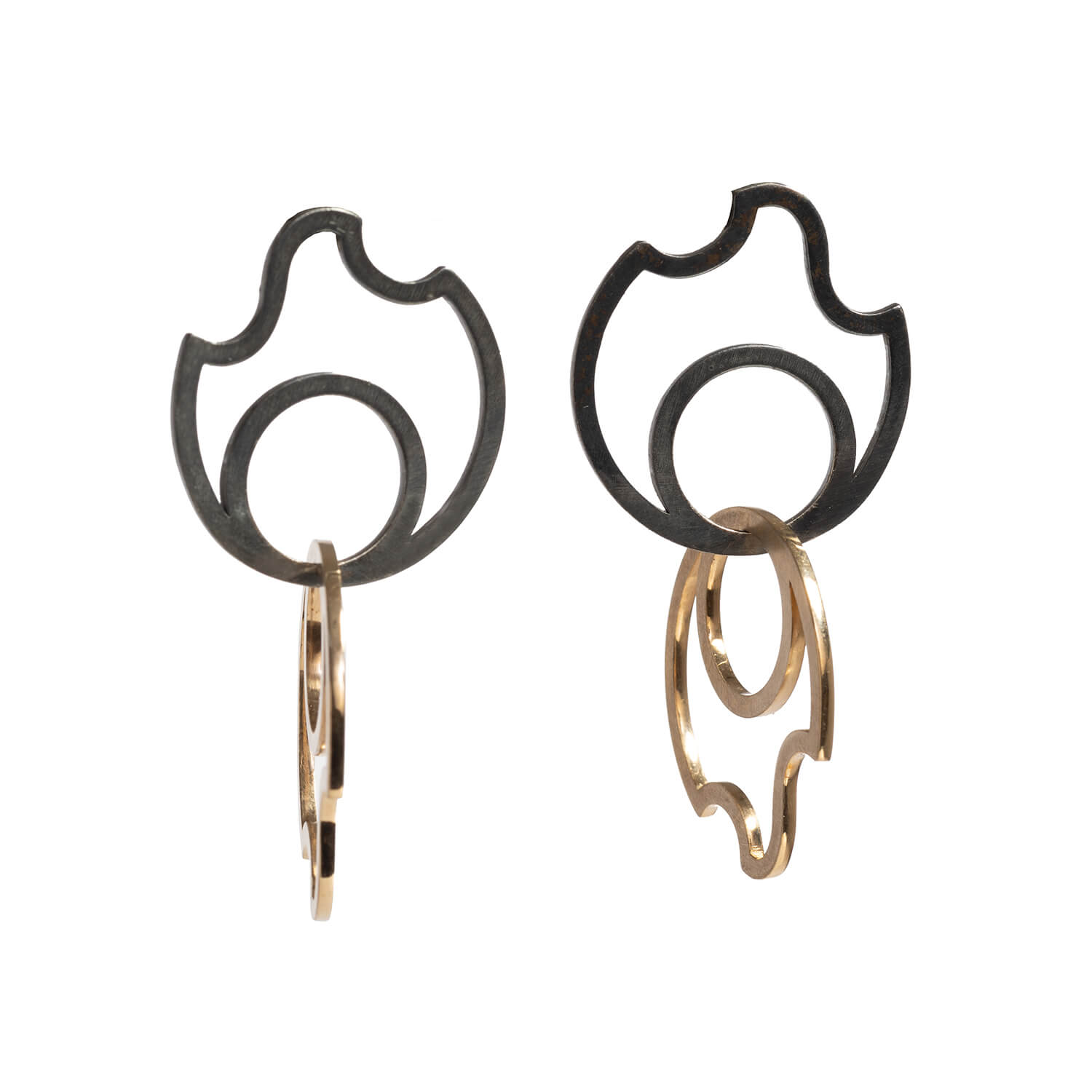 emanuela-duca_EDS9E_bronze-and-blackened-silver-flames-earrings