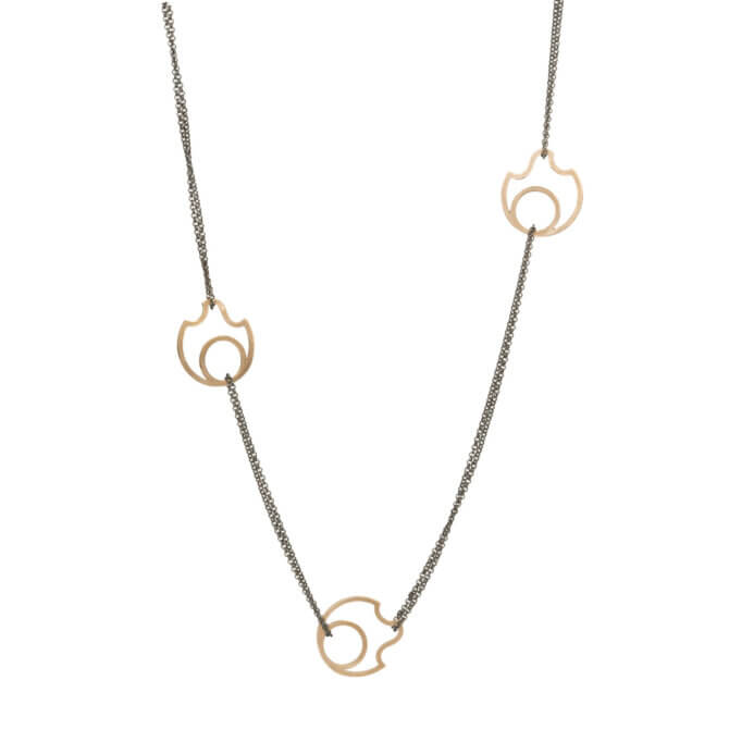 Bronze Flames and Blackened Silver Chain Necklace