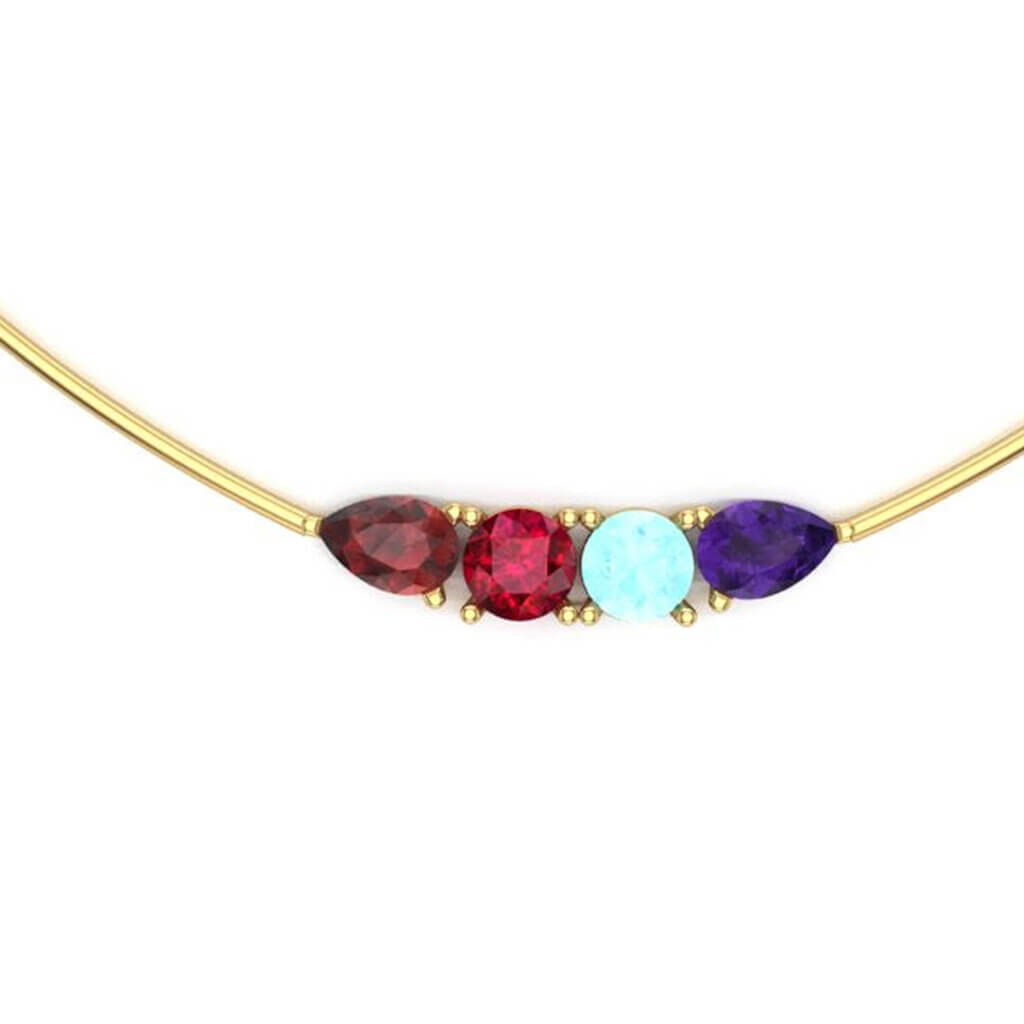 Four-Stone Bar Necklace in 18K Yellow Gold, CAD Design