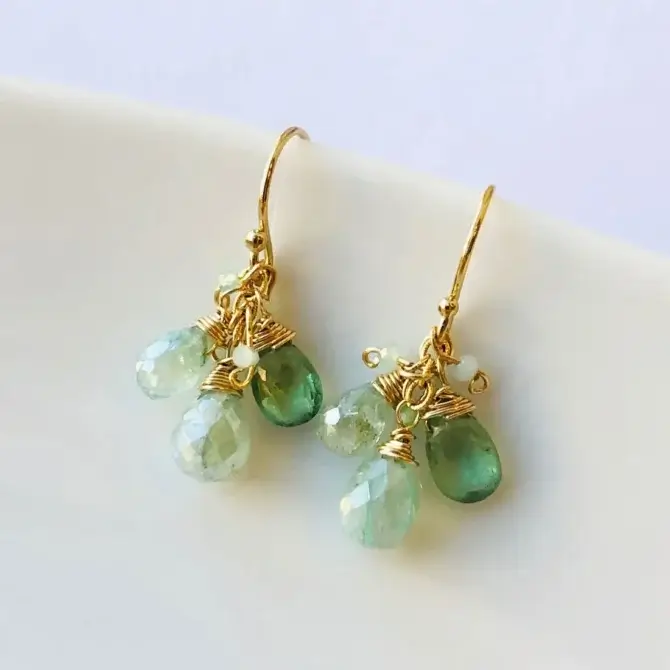 14K GF Grassy Green Cluster Earrings