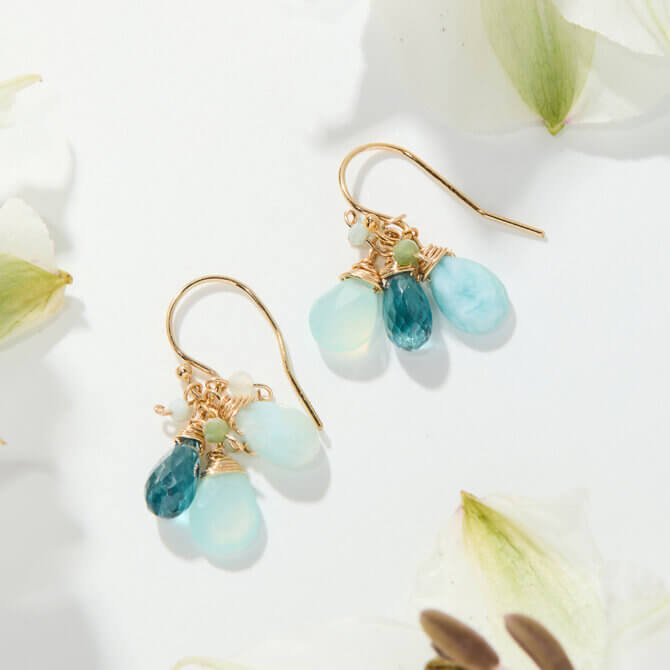 14K GF  Blue Topaz Cluster Earrings