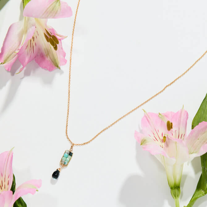 14K GF Azure Gem Necklace with Beaded Station