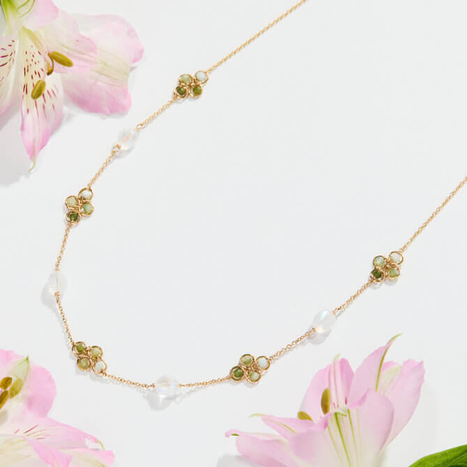14K GF Opal and Moonstone Clover Necklace