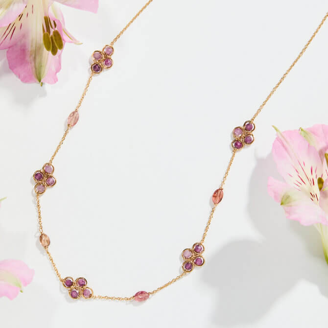 14K GF Pink Clover Station Necklace