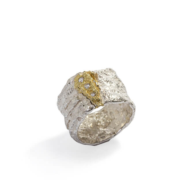 Silver and 18K Gold Band