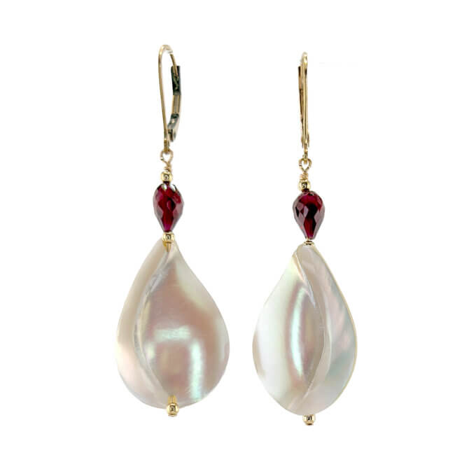 14K GF Garnet and Nautilus Shell Earrings