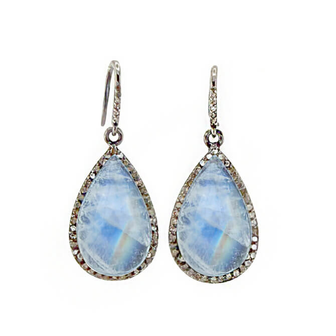 14K GF Moonstone Teardrop Earrings w/ Pave Diamonds