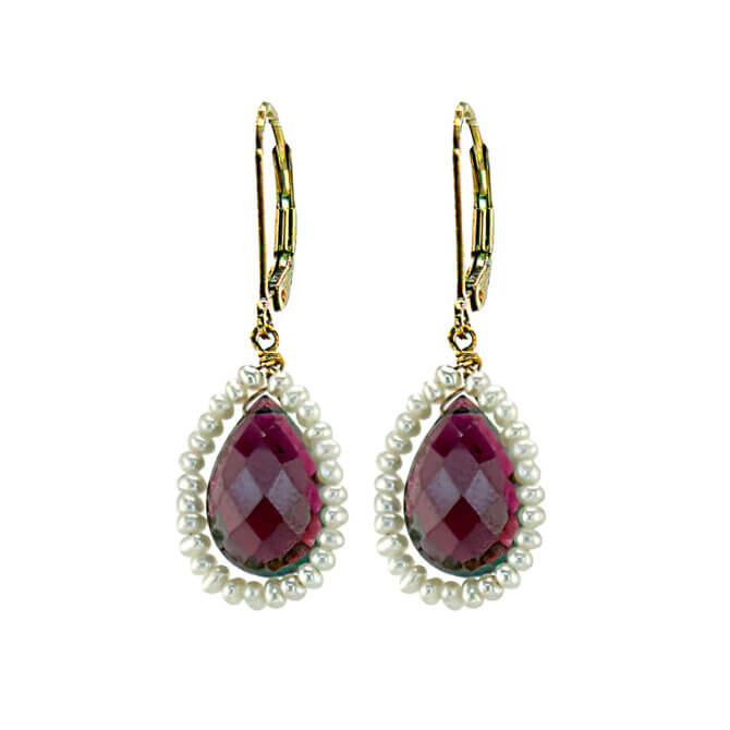 14K GF Garnet and Pearl Earrings