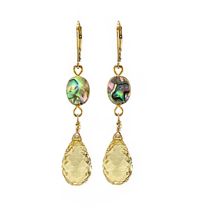 14K GF Beehive-Cut Citrine and Abalone Earrings