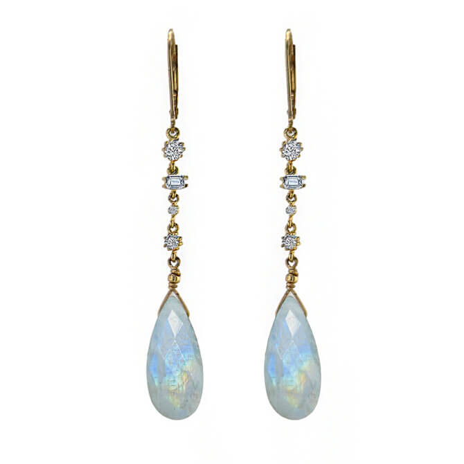14K GF Moonstone and CZ Earrings