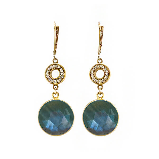 14K GF Labradorite and Pave White Topaz Earrings
