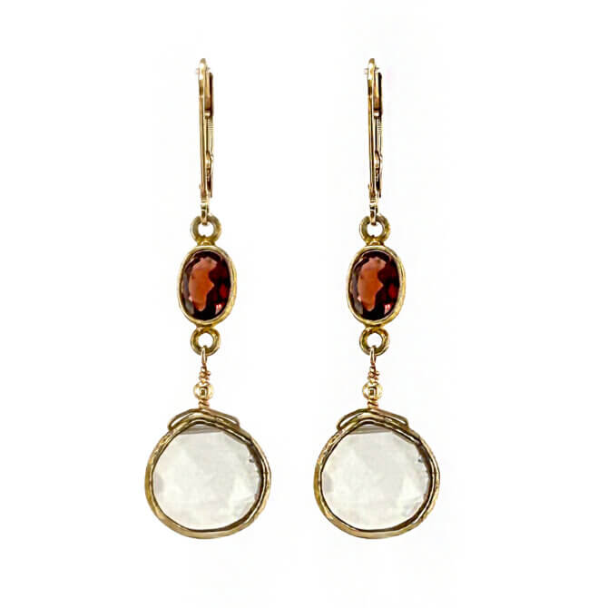 14K GF Garnet and Rock Crystal Earrings