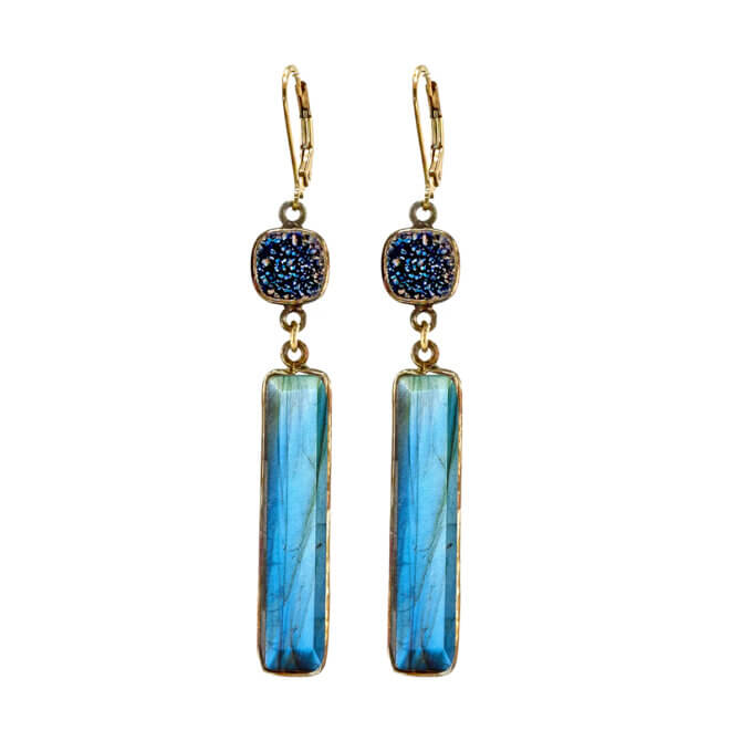 14K GF Labradorite and Blue Druzy Earrings