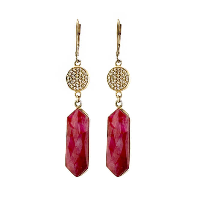 14K GF Indian Ruby and White Topaz Earrings