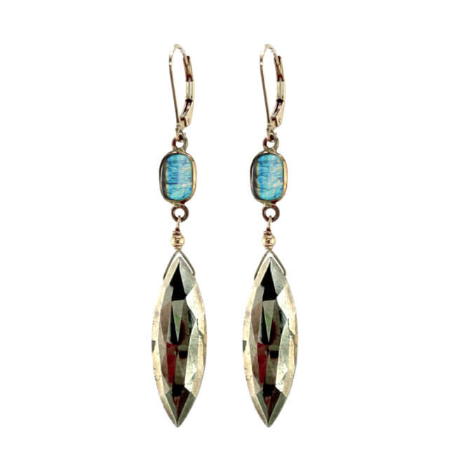 14K GF Labradorite and Pyrite Drop Earrings