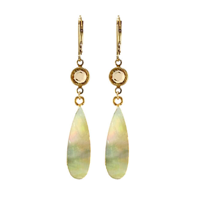 14K GF Mother of Pearl and Quartz Earrings