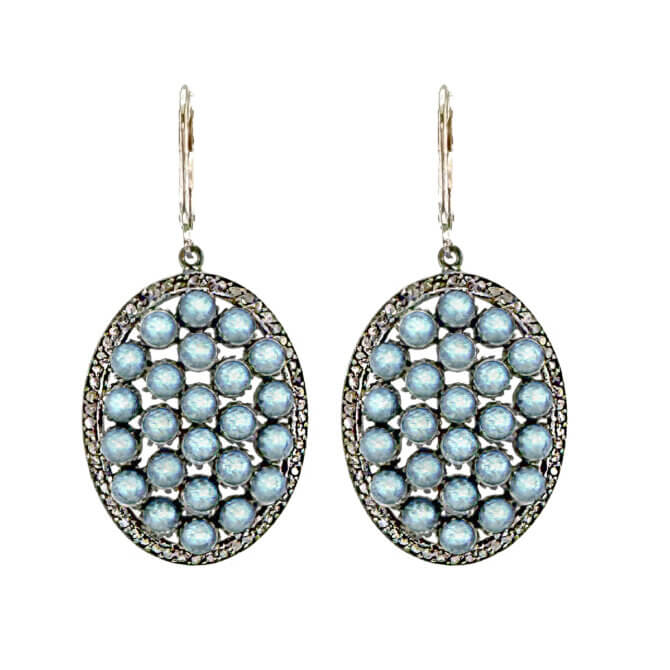 SS Moonstone Oval Earrings w/ Pave Diamonds