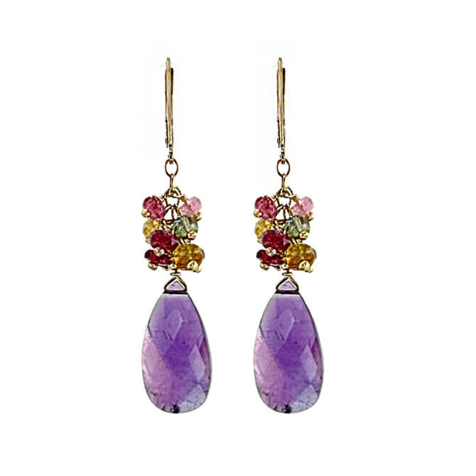14K GF Amethyst and Multi Tourmaline Earrings