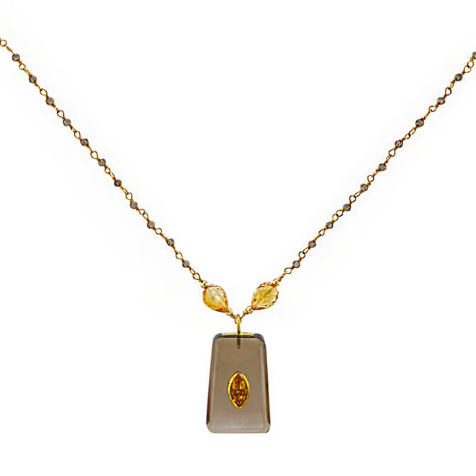 14K GF Smoky Quartz, Garnet, and Citrine Necklace