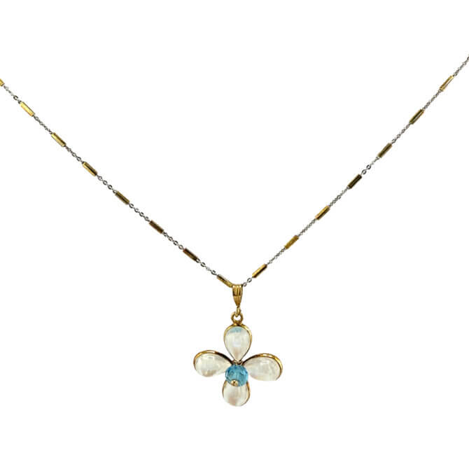 Moonstone Blue Topaz Flower Necklace