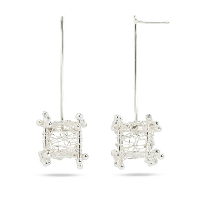 Sterling Silver Crocheted Cube Earrings