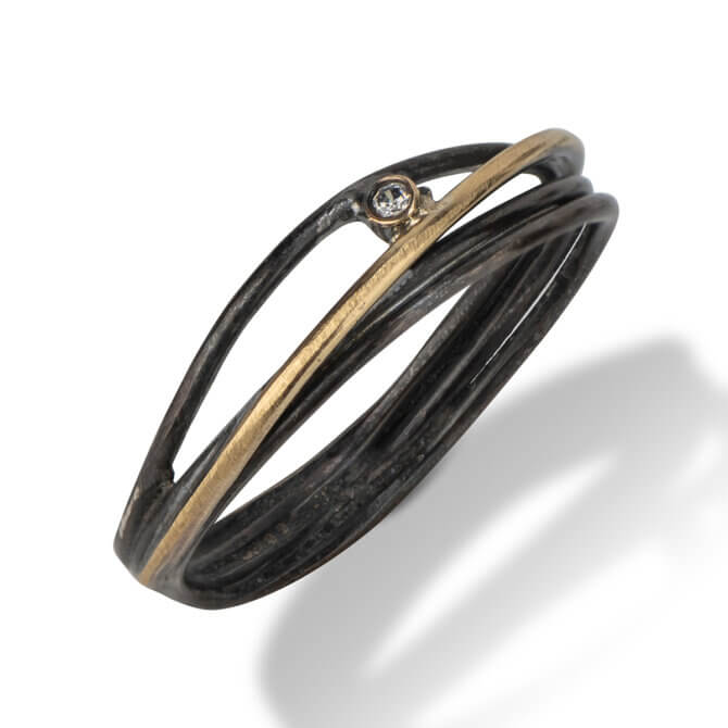 Oxidized Sterling and 18KYG Diamond Galaxy Ring