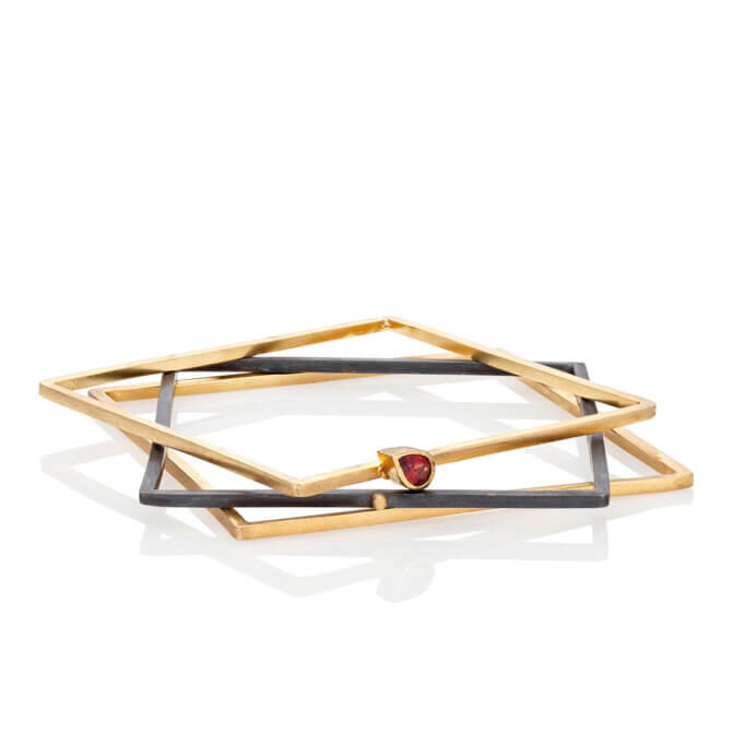 Three Bracelets Set - Mixed Metal w/Garnet