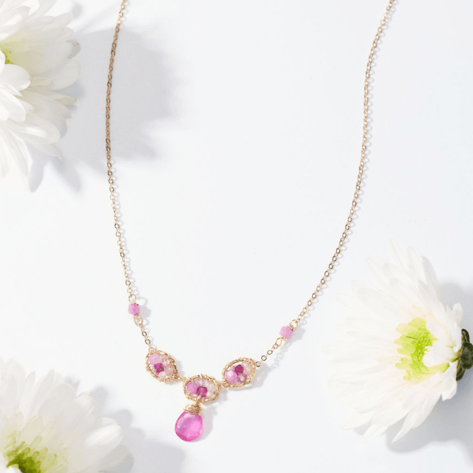 Pink Beaded Oval Necklace