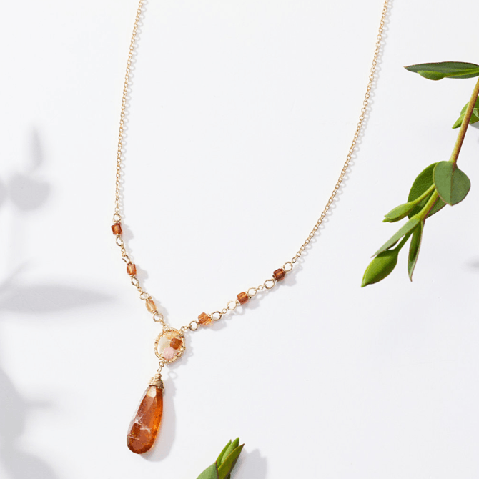 Honey Mix Orange Kyanite Beaded Oval Necklace
