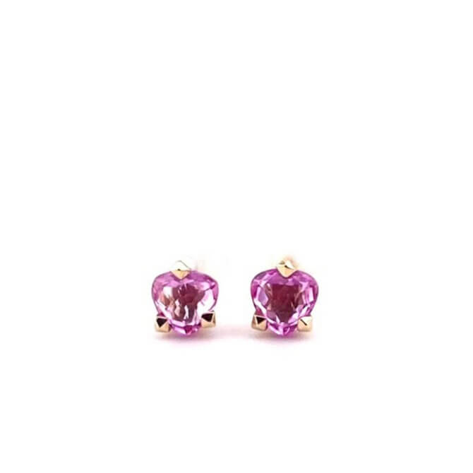 14KYG and Pink Sapphire Jaipur Palace Princess Heart Stud
