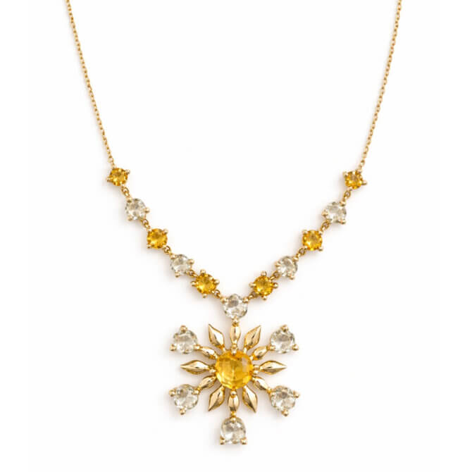14KYG Citrine and Amethyst Raj Flower Bloom Necklace