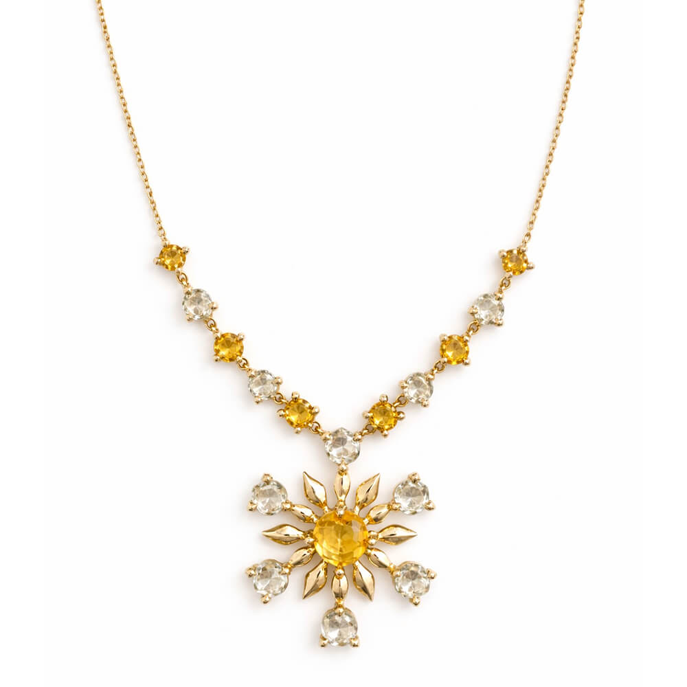 14KYG Citrine and Amethyst Raj Flower Bloom Necklace - Fine