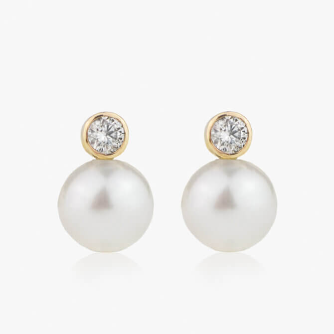 14K Pearl Diamond Drop Earrings