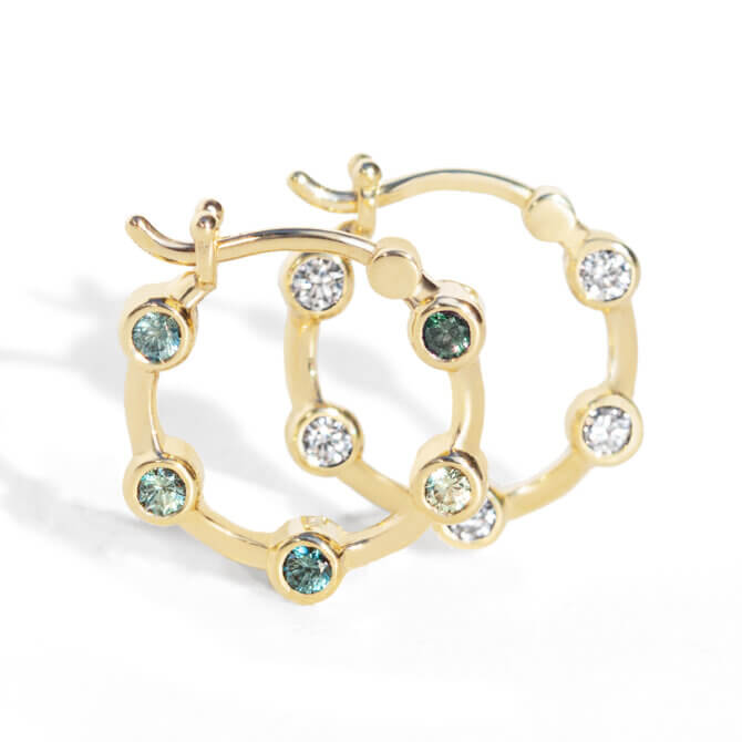 14K Diamond and Sapphire Flip Hoops