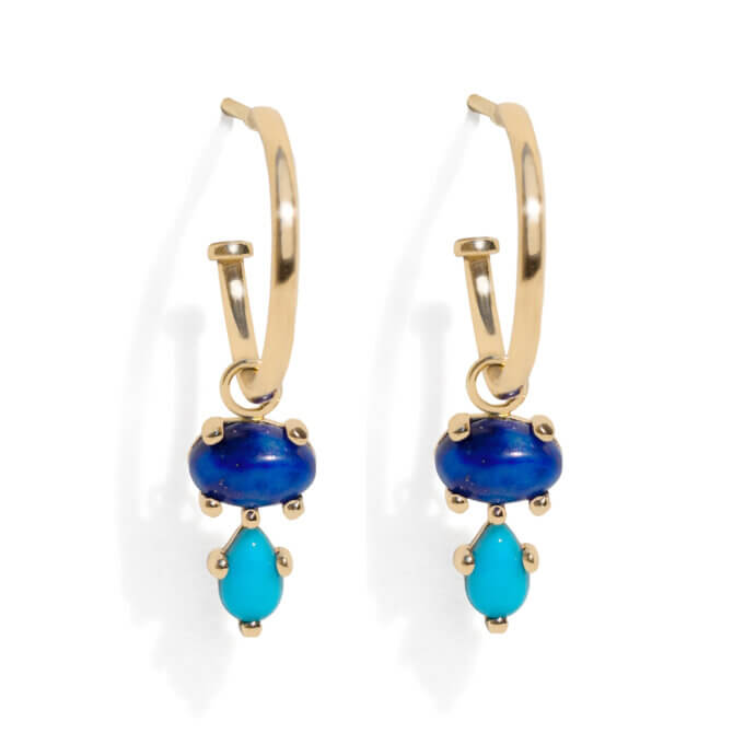 14K Lapis Turquoise Hoop Earrings