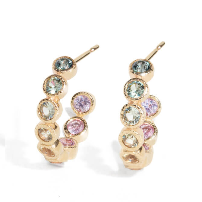 14K Ombré Multicolor Sapphire Hoop Earrings